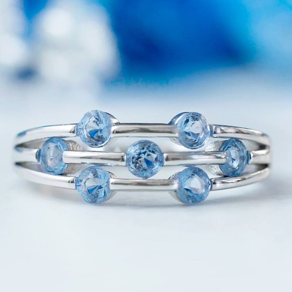 Blue Topaz Bauble Ring, 925 Sterling Silver Charmed Aroma - Picture 1 of 3